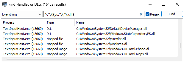 System Informer 句柄和 DLL 搜索界面